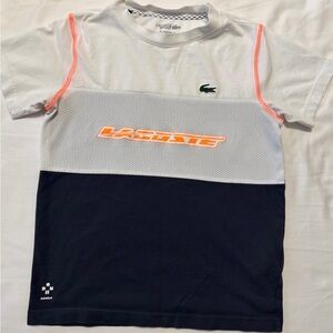 Lacoste Kids' White and Navy Tee with Orange Highlights